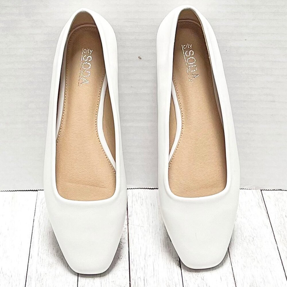 New White Square Toe Slip On Ballet Flats